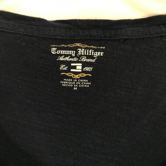 Tommy Hilfiger Tee Shirt Beaded Short Sleeve  Navy Womens size Medium - Picture 3 of 5
